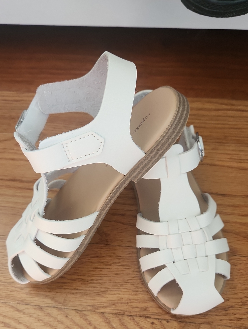 cupcakes & cashmere White Woven Kids Leather Sandals